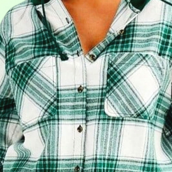 NWT Crop Button Up Shirt w Hood & Flap Button Box Pockets 2XL - Picture 7 of 16